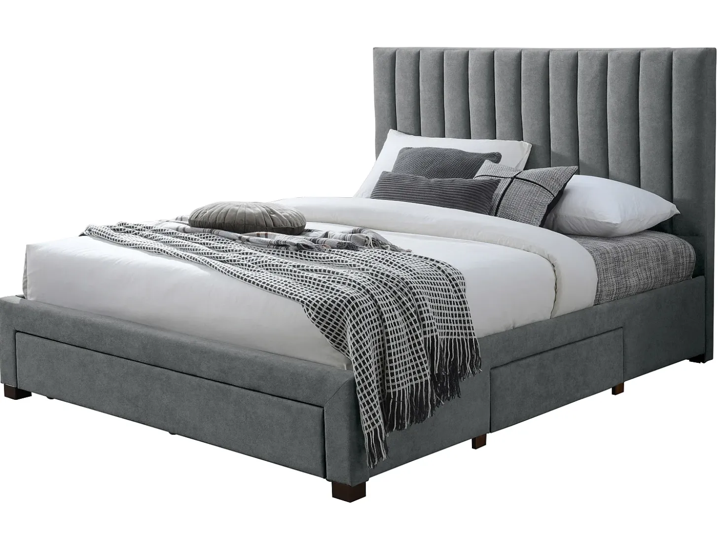 Cama com arrumação 160 x 200 cm em tecido cor cinza com colchão - LIAKO