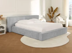 Cama com arrumação 160 x 200 cm em veludo canelado cinza-claro + colchão - TIMANO de Pascal Morabito