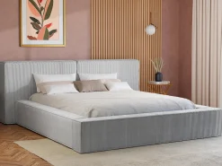 Cama com arrumação 160 x 200 cm em veludo canelado cinza-claro + colchão - TIMANO de Pascal Morabito