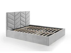 Cama com arrumação 160 x 200 cm em tecido texturizado cinza - JUSTANI