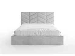 Cama com arrumação 160 x 200 cm em tecido texturizado cinza - JUSTANI