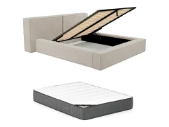Cama com arrumação 180 x 200 cm em veludo canelado bege + colchão - TIMANO de Pascal Morabito