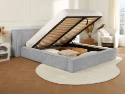 Cama com arrumação 180 x 200 cm em veludo canelado cinza-claro + colchão - TIMANO de Pascal Morabito