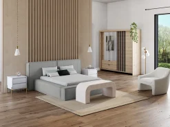 Cama com arrumação 180 x 200 cm em veludo canelado cinza-claro + colchão - TIMANO de Pascal Morabito