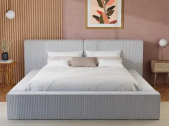 Cama com arrumação 180 x 200 cm em veludo canelado cinza-claro + colchão - TIMANO de Pascal Morabito