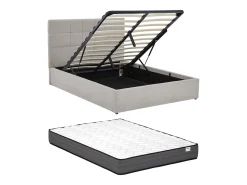 Cama com arrumação 140 x 190 cm em tecido de cor cinzenta + colchão - HOPEYA de Pascal Morabito
