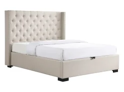 Cama com arrumação 160 x 200 cm e cabeceira estofada tecido bege - MASSIMO