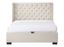Cama com arrumação 160 x 200 cm e cabeceira estofada tecido bege - MASSIMO