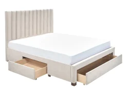 Cama com arrumação 160 x 200 cm tecido cor bege + colchão LIAKO