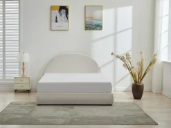 Cama com arrumação 140 x 190 cm tecido bouclé cor creme - LIRIMO