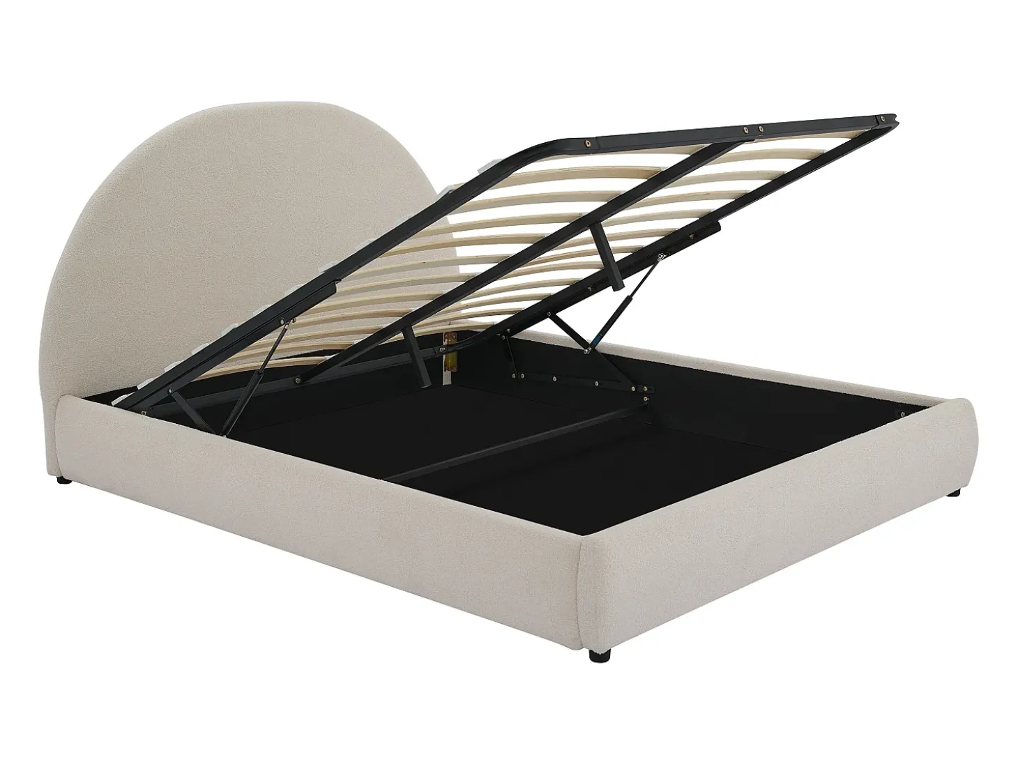 Cama com arrumação 140 x 190 cm tecido bouclé cor creme - LIRIMO