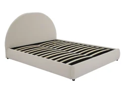 Cama com arrumação 160 x 200 cm tecido bouclé cor creme - LIRIMO