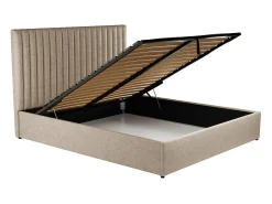 Cama com arrumação cabeceira tecido bege 160 x 200 cm + colchão SARAH