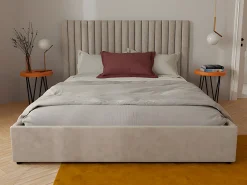 Cama com arrumação cabeceira tecido bege 160 x 200 cm + colchão SARAH