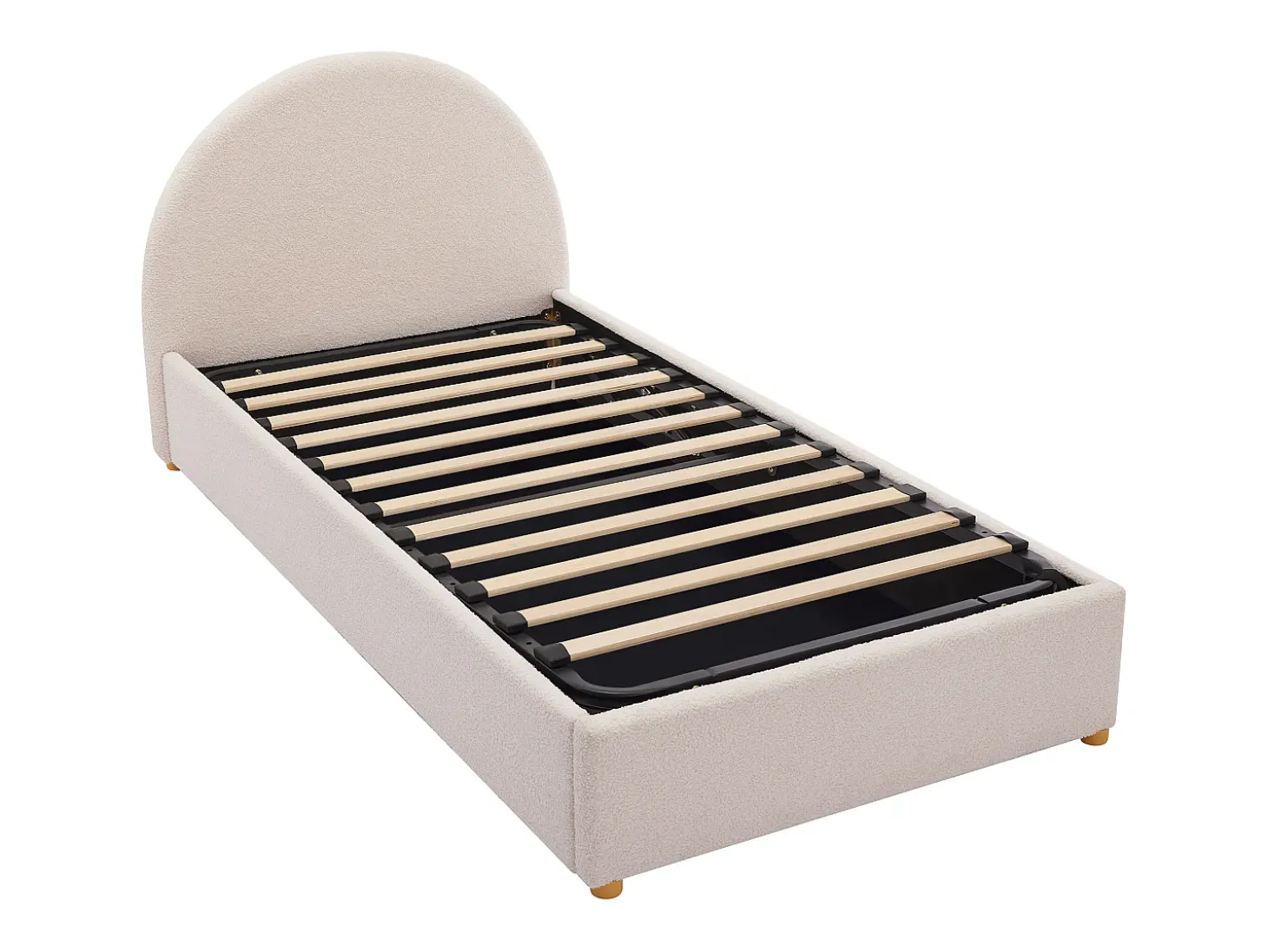 Cama com arrumação de 90 x 190 cm em tecido bouclé cor creme + colchão - LIRIMO
