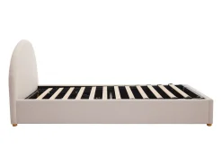 Cama com arrumação de 90 x 190 cm em tecido bouclé cor creme + colchão - LIRIMO