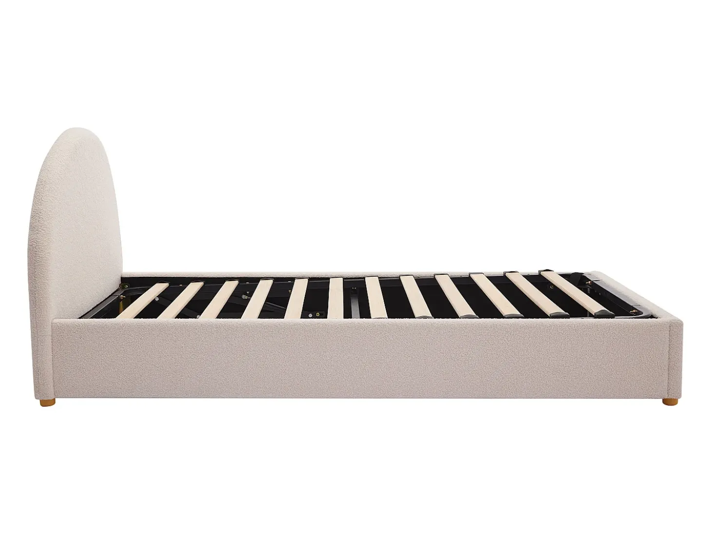 Cama com arrumação de 90 x 190 cm em tecido bouclé cor creme + colchão - LIRIMO