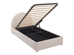 Cama com arrumação de 90 x 190 cm em tecido bouclé cor creme + colchão - LIRIMO