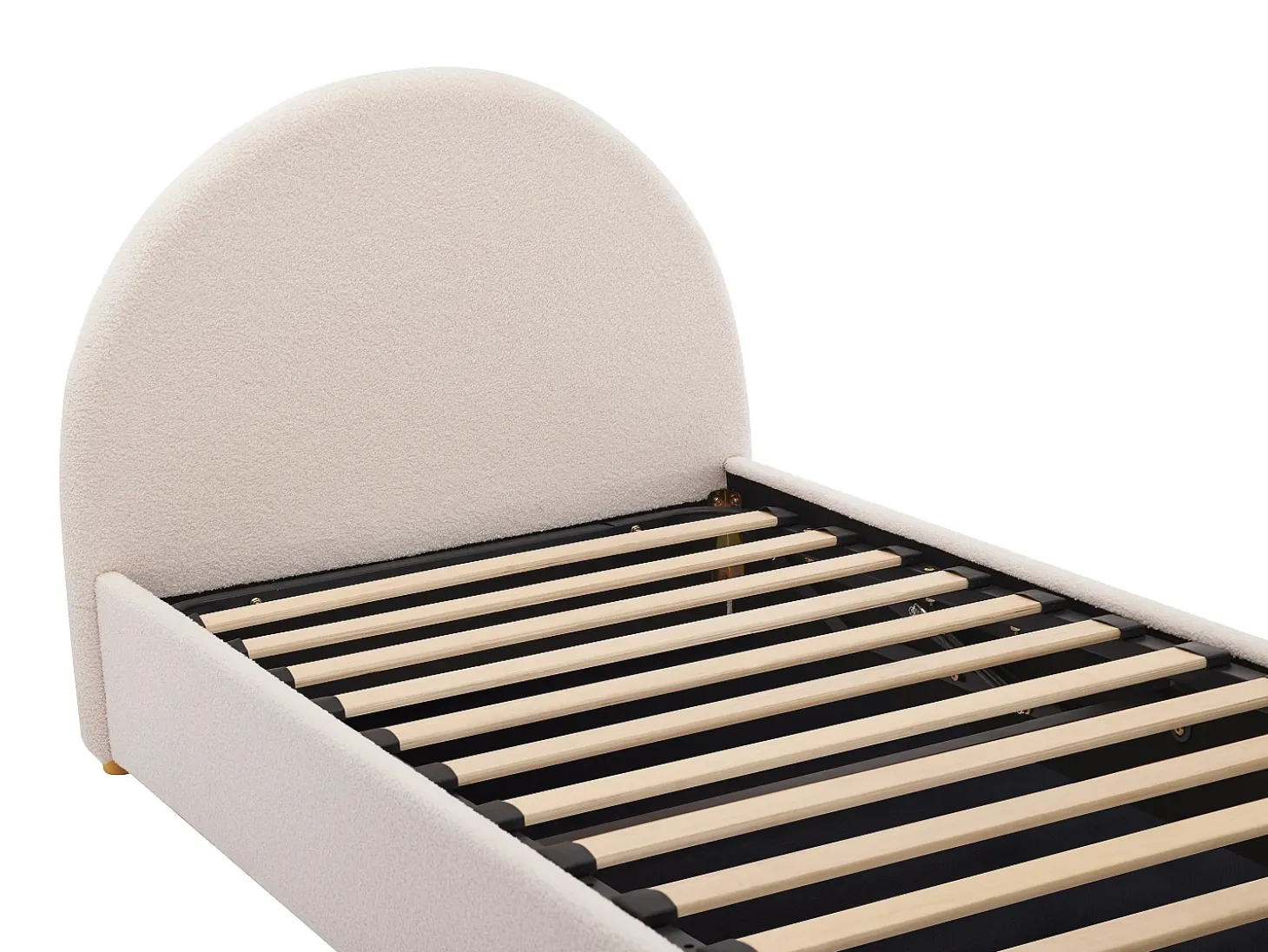 Cama com arrumação de 90 x 190 cm em tecido bouclé cor creme + colchão - LIRIMO