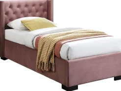 Cama com arrumação de 90 x 200 cm e cabeceira estofada em veludo rosa - MASSIMO