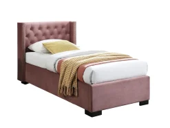 Cama com arrumação de 90 x 200 cm, cabeceira e colchão estofados em veludo rosa - MASSIMO