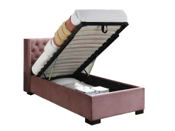 Cama com arrumação de 90 x 200 cm, cabeceira e colchão estofados em veludo rosa - MASSIMO