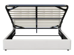 Cama com arrumação de 160*200cm, faixa de iluminação ambiente de 7 cores (tomada europeia) + alavanca pneumática, veludo bege.