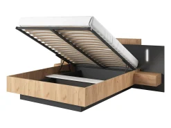 Cama com arrumação e mesas de cabeceira 160x200 cm LEDs natural e antracite - FRANCOLI
