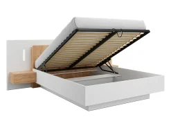 Cama com arrumação e mesas de cabeceira 160x200 cm LEDs branco e natural - FRANCOLI