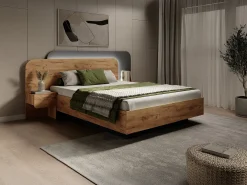 Cama com arrumação e mesas de cabeceira 160x200 cm e LEDs cor natural e antracite - DESADO
