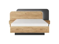 Cama com arrumação e mesas de cabeceira 160x200 cm e LEDs cor natural e antracite - DESADO