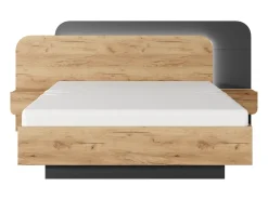 Cama com arrumação e mesas de cabeceira 160x200 cm e LEDs cor natural e antracite - DESADO