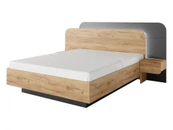 Cama com arrumação e mesas de cabeceira 160x200 cm e LEDs cor natural e antracite - DESADO