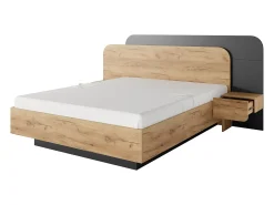 Cama com arrumação e mesas de cabeceira 160x200 cm e LEDs cor natural e antracite - DESADO