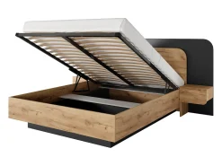 Cama com arrumação e mesas de cabeceira 160x200 cm e LEDs cor natural e antracite - DESADO