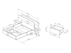Cama com arrumação e mesas de cabeceira 160x200 cm e LEDs cor natural e antracite - DESADO