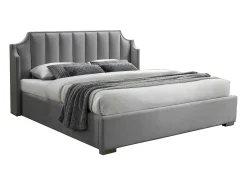 Cama com arrumação 160x200 cm com cabeceira arqueada veludo cinza-claro + colchão - TEOMIS