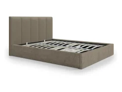 Cama com arrumação 160x200 cm com cabeceira com costuras verticais tecido taupe - KILACLO