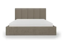 Cama com arrumação 160x200 cm com cabeceira com costuras verticais tecido taupe - KILACLO