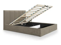 Cama com arrumação 160x200 cm com cabeceira com costuras verticais tecido taupe - KILACLO