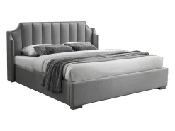 Cama com arrumação 160x200 cm com cabeceira de cama arqueada veludo cinza-claro - TEOMIS