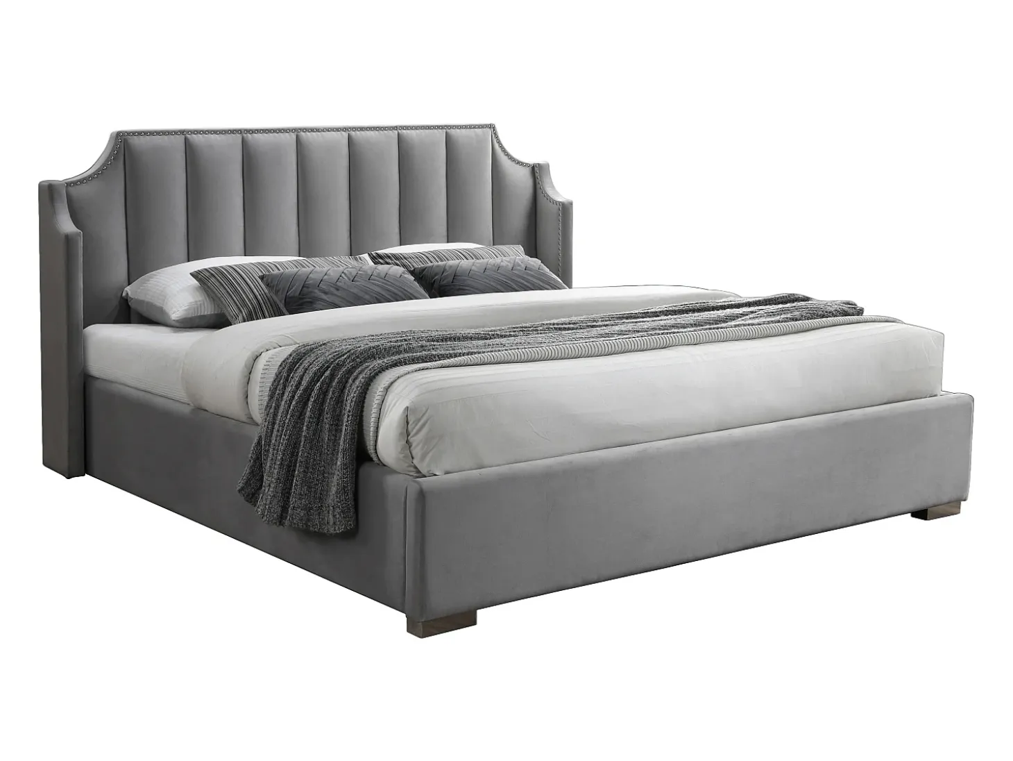 Cama com arrumação 160x200 cm com cabeceira de cama arqueada veludo cinza-claro - TEOMIS