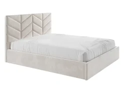 Cama com arrumação 160x200 cm tecido texturizado creme + colchão - JUSTANI