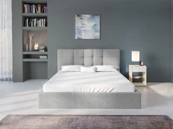 Cama com arrumação 140x190 cm tecido cor cinza - ELIAVA