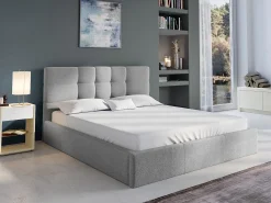 Cama com arrumação 140x190 cm tecido cor cinza - ELIAVA