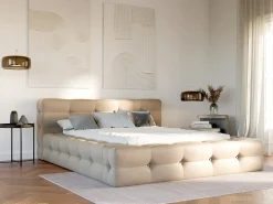 Cama com arrumação 140x190 cm tecido matizado bege - LERUCO de Pascal Morabito