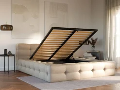Cama com arrumação 140x190 cm tecido matizado bege - LERUCO de Pascal Morabito