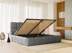 Cama com arrumação 160x200 cm tecido efeito pele cinza + colchão DAMADO de Pascal Morabito