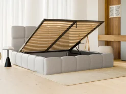 Cama com arrumação 160x200 cm tecido matizado cinza-claro DAMADO Pascal Morabito + colchão