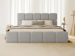 Cama com arrumação 160x200 cm tecido matizado cinza-claro DAMADO Pascal Morabito + colchão